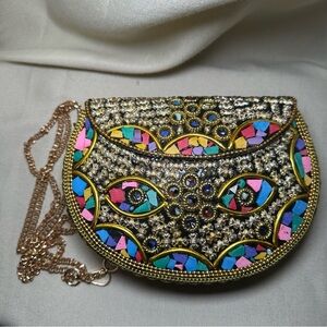 Ramla Rio Moroccan Mosaic Crossbody Clutch Bag Gold Chain NWOT